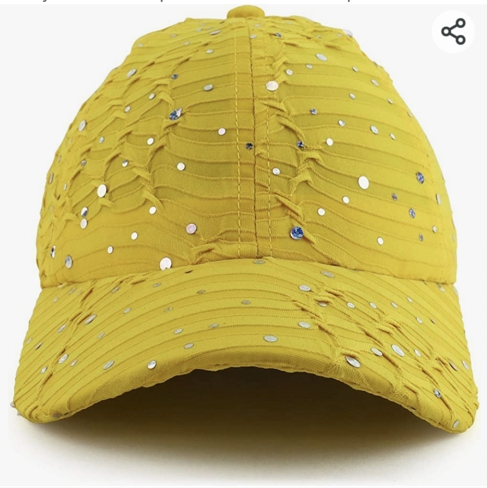 Yellow textured baseball cap with silver metallic dots ponyrail opening - Picture 4 of 9